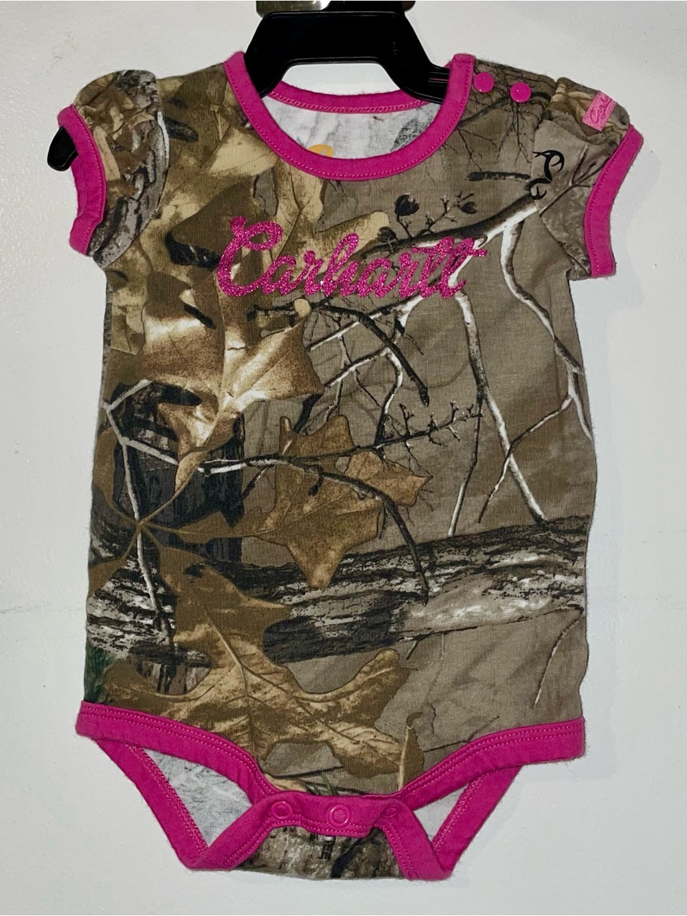 Carhartt Camo Onesie with Pink Trim